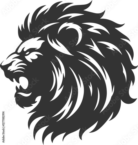 Silhouette of a lion with its fur bristling in anger