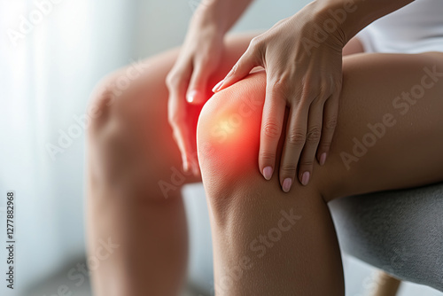 Wallpaper Mural Knee pain, joint inflammation, arthritis and degenerative changes, woman suffering from leg ache and doing self-massage Torontodigital.ca