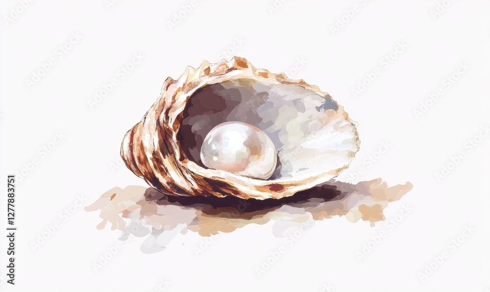 A beautifully rendered oyster shell with a shining pearl, set against a soft, neutral background A beautifully rendered oyster shell with a shining pearl, set against a soft, neutral background