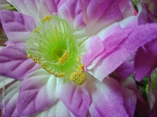 close up of purple paper flowers