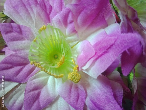 close up of purple paper flowers