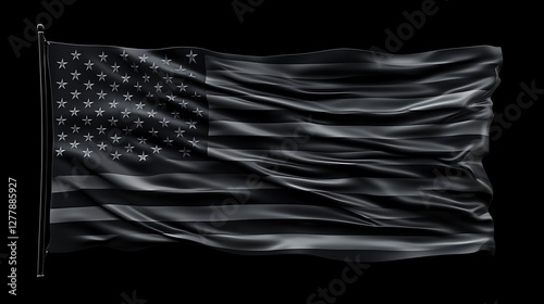Monochromatic American Flag: A grayscale rendition of the Stars and Stripes, elegantly waving against a stark black backdrop.