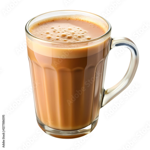 Delicious creamy coffee drink in glass mug perfect for breakfast morning on transparent background