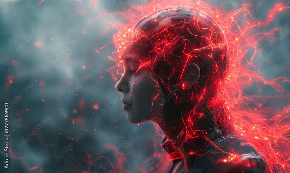 Fototapeta premium Electric essence flows through futuristic figure. Generative AI