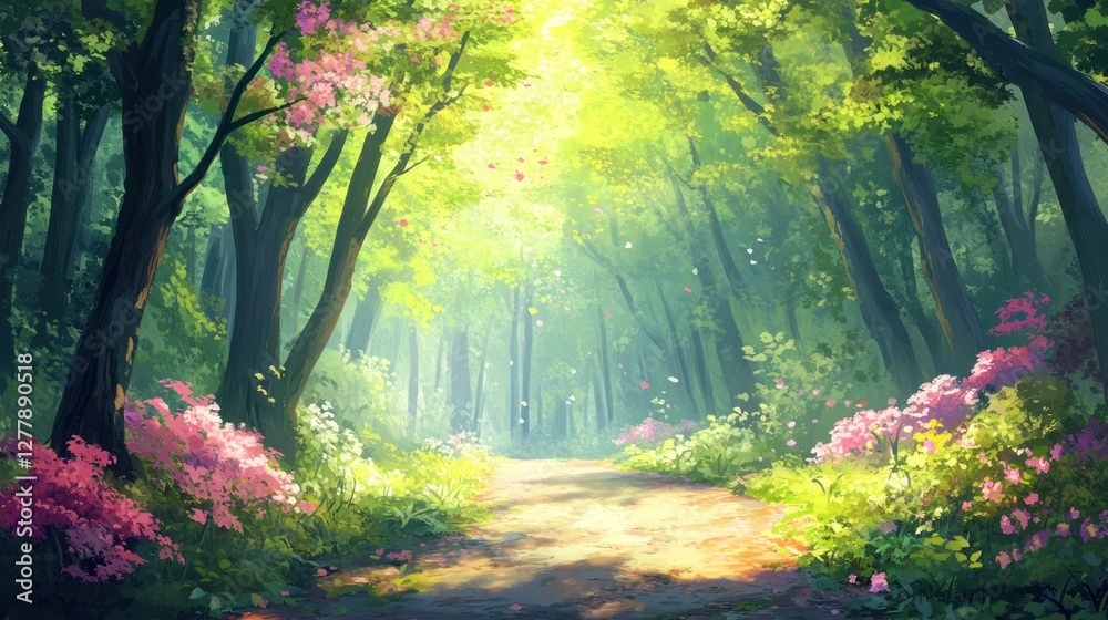 Fototapeta premium Beautiful forest path with sunlight shining through the trees
