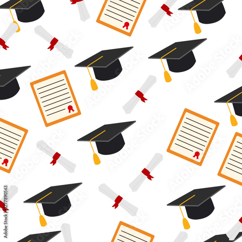 Graduation Hat And Diploma Seamless Pattern