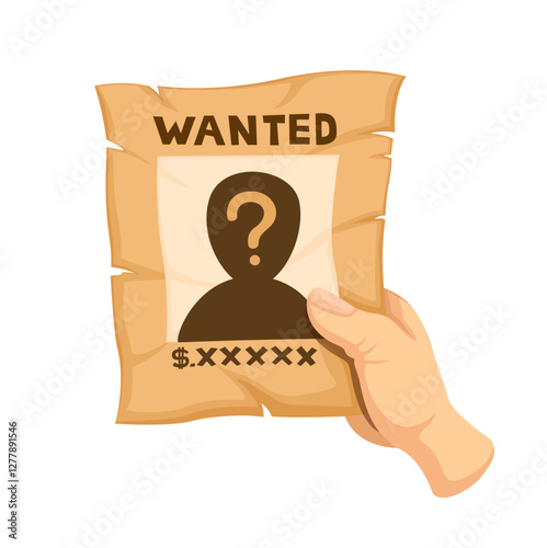 Wanted Person Poster Paper Information On Hand Cartoon Illustration Vector