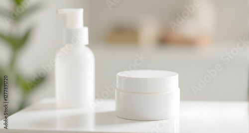 White Cosmetic Bottles on Minimalist Background