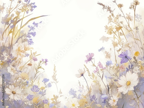 meadow flowers on the edge of the frame for booklets and frames.