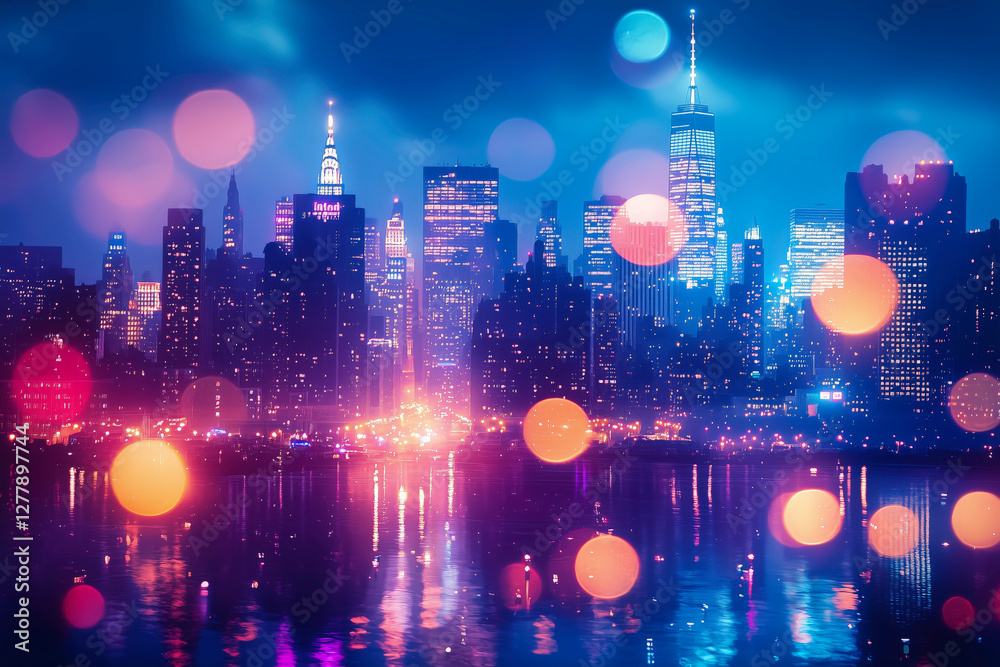 Obraz premium Dreamy Cityscape with Bokeh Lights at Night