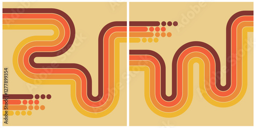 Retro Style Artwork Featuring Curved Lines and Warm Gradient Colors