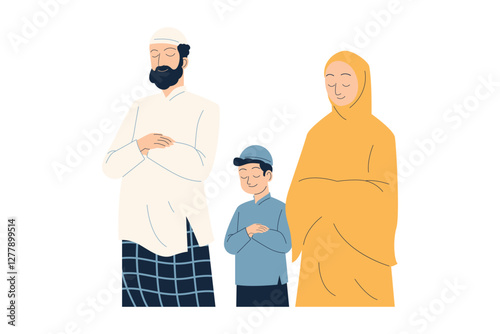 Muslim Family Pray Character