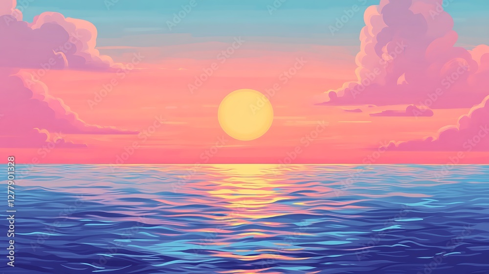 Fototapeta premium Serene Ocean Sunset Pastel Sky Cloudscape