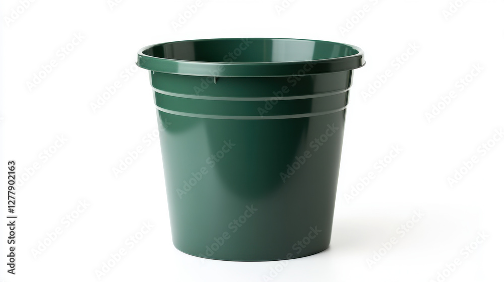 Green bucket isolated on white. plastic forest green 5 gallon. Green bucket isolated on white. plastic forest green 5 gallon.