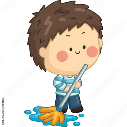 a vector of a boy moping