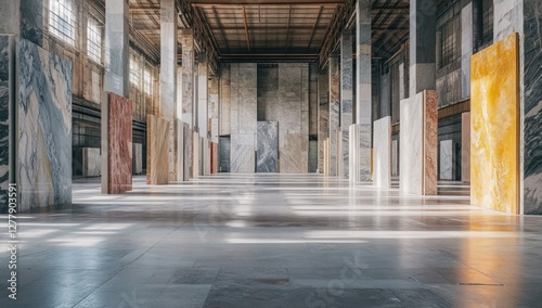 Wallpaper Mural Industrial interior showroom displays various marble slabs Torontodigital.ca