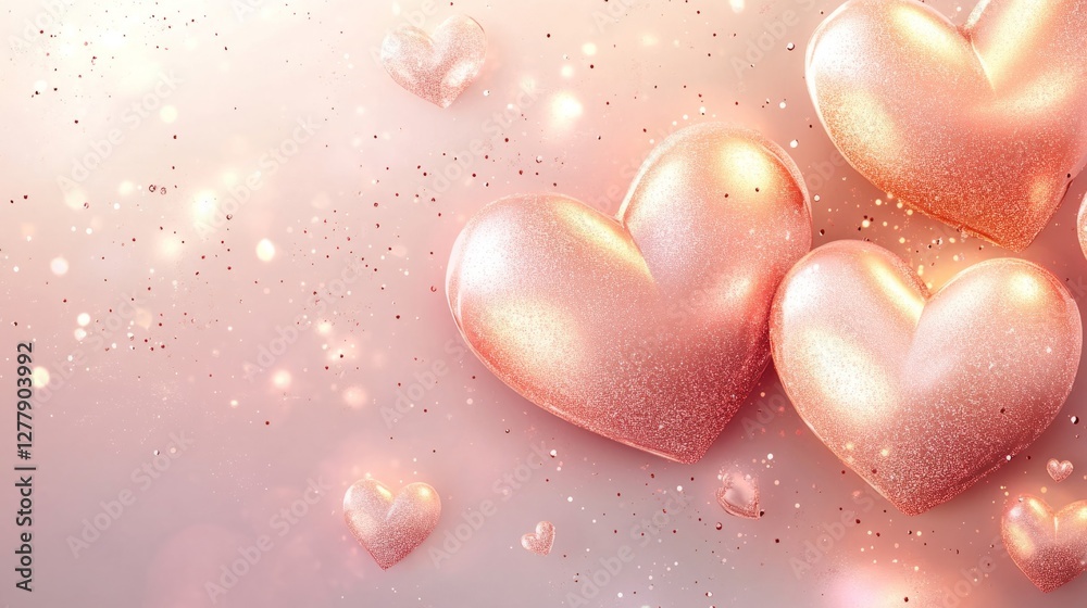 Obraz premium Rose Gold Glitter Hearts Valentine's Day Background