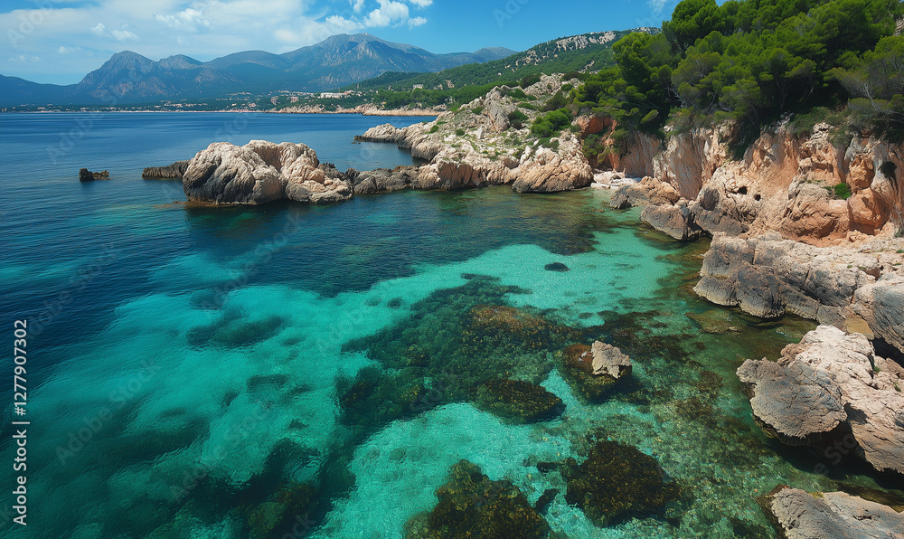 Overhead Shot of Rocky Coast and Marine Life in Crystal‑Clear Detail Overhead Shot of Rocky Coast and Marine Life in Crystal‑Clear Detail
