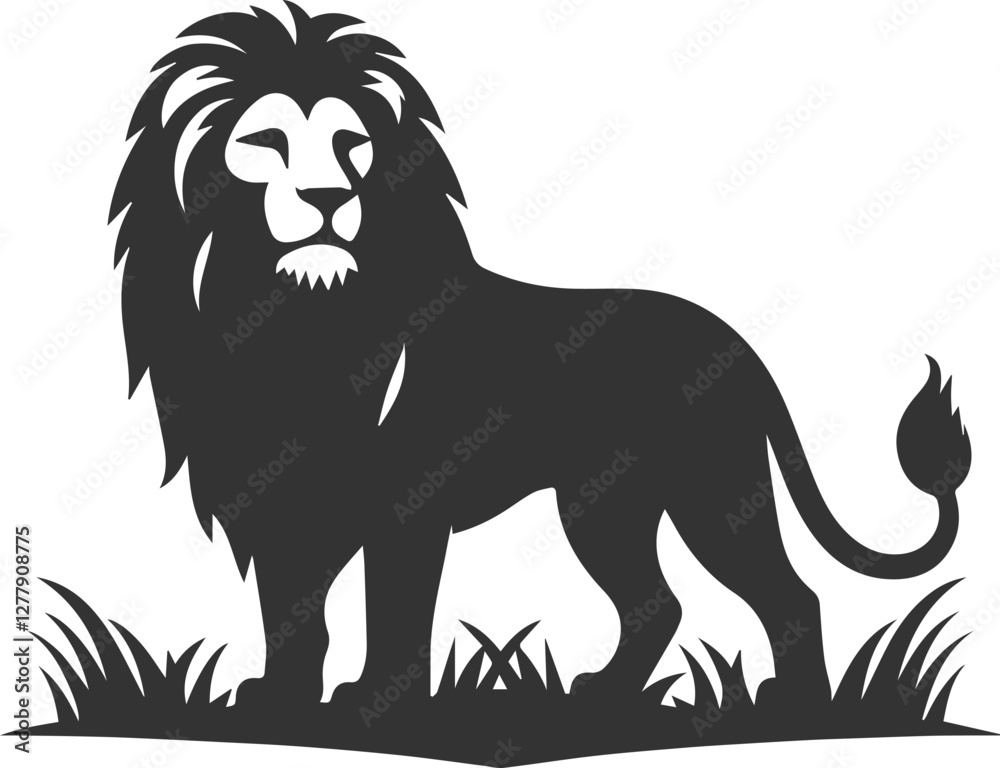 Fototapeta premium Silhouette of a lion standing protectively over its territory
