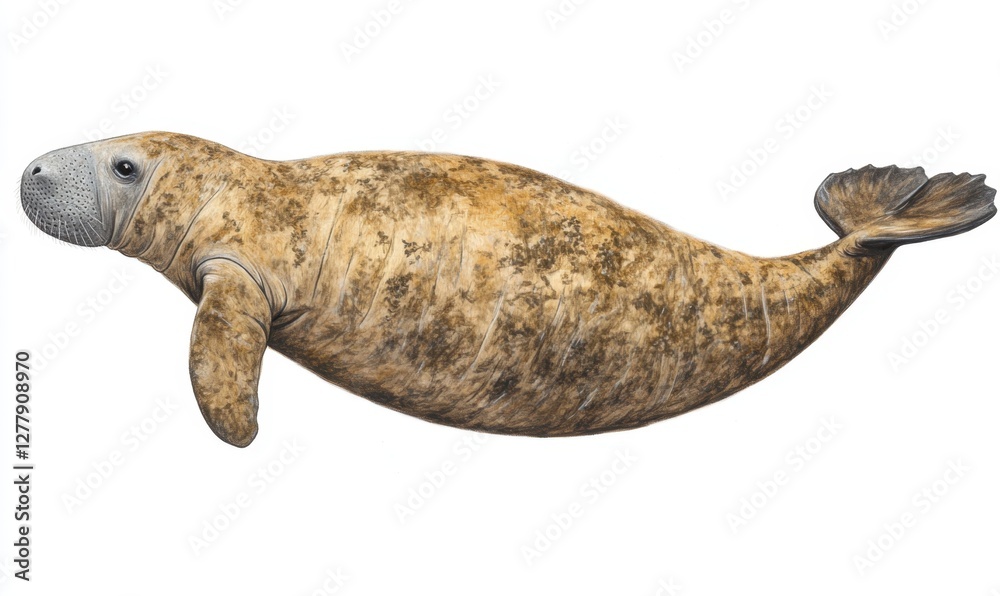 Obraz premium A serene underwater scene featuring a manatee gliding gracefully through clear waters, surrounded by vibrant aquatic plants