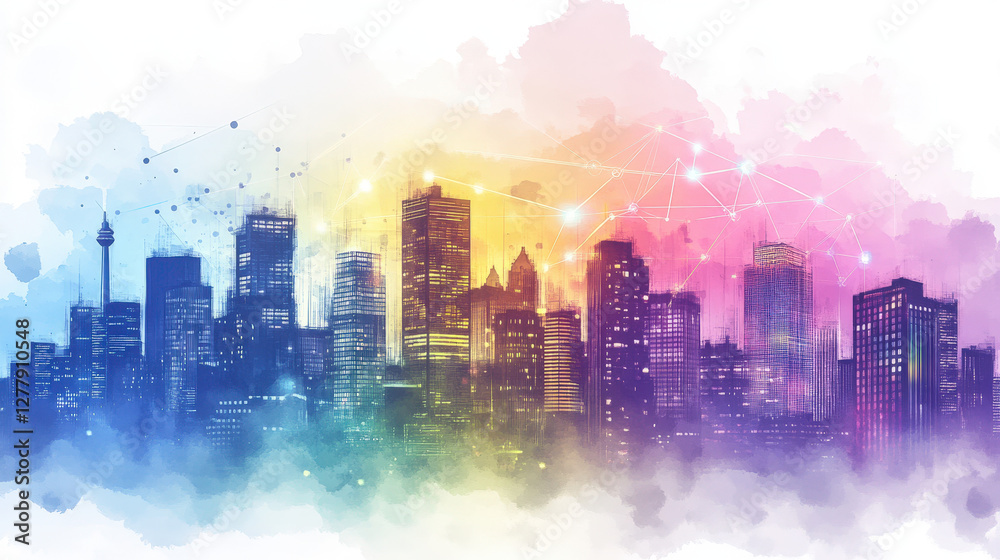 Fototapeta premium Modern Abstract Cityscape with Foggy Skyline and a Futuristic Urban Atmosphere