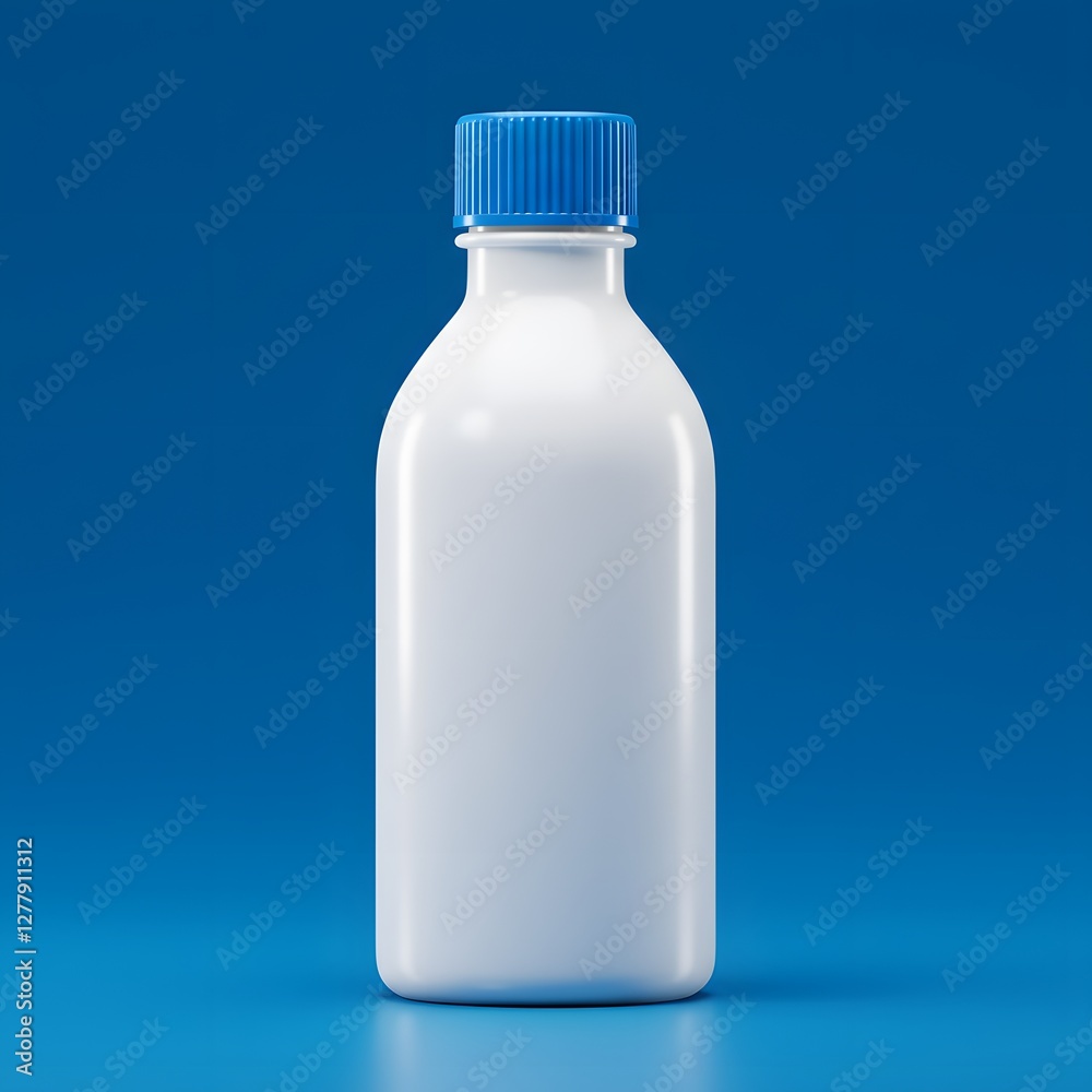 White Plastic Bottle with Blue Cap on Blue Background White Plastic Bottle with Blue Cap on Blue Background