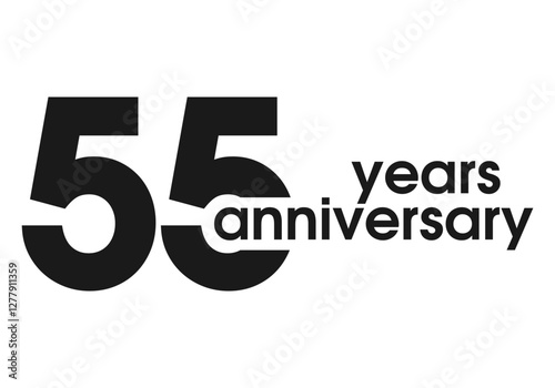 55 years anniversary logo, icon or badge. 55th birthday, jubilee celebration, wedding, invitation card design element. Vector illustration.