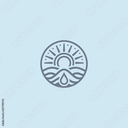 A clean sun and water drop design, representing balance and vitality.