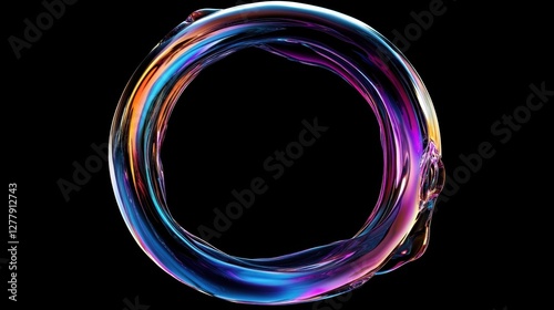 Fluid round abstract shape, futuristic modern banner design, liquid glass stylized frame, 3d rendering. Round fluid abstract frame, soap bubble gradient design element, colorful banner template 
