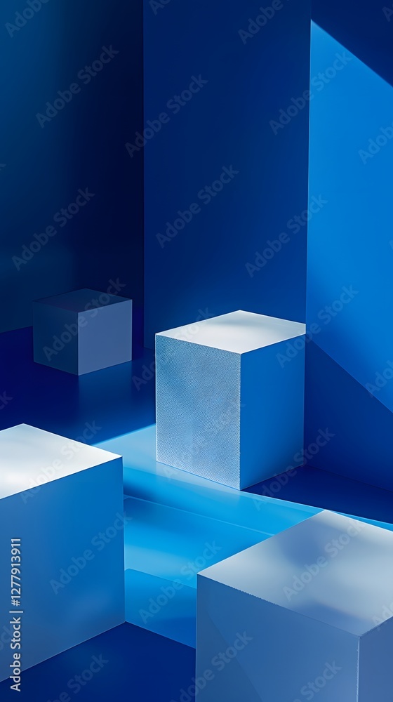 Obraz premium Minimalist blue background with cubes suitable for product photography