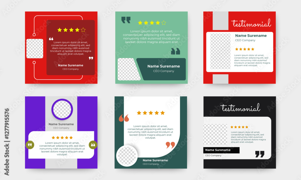 Fototapeta premium Set of Creative concept client review social media post templates. vector