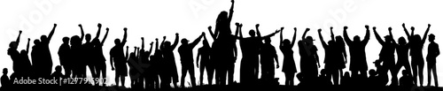 Vektor Silhouetten Körper einer Menschenmenge - Jubel und ausgestreckte Arme und Fäuste zur Freude und Zustimmung - Veränderung und Zustimmung - Sieg - Revolution und Party