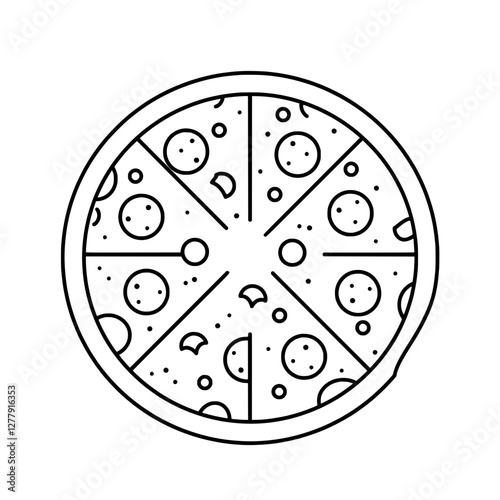 Pizza Line Art: Simple line art illustration of a delicious pepperoni pizza, perfect for menus, food blogs, or any project needing a clean and modern pizza graphic. 