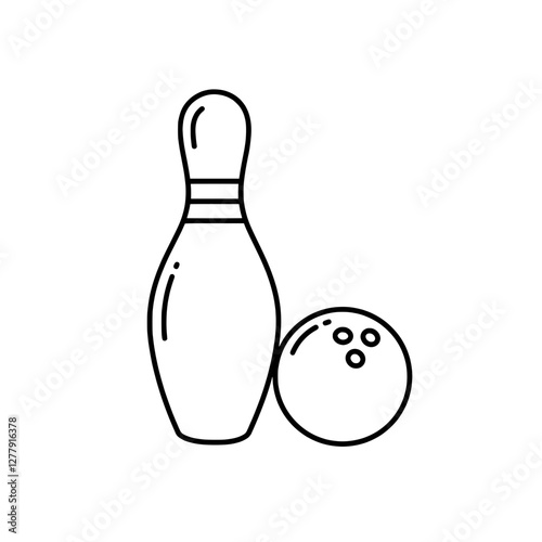 Bowling Pin and Ball Icon: A simple, clean line art illustration of a bowling pin and a bowling ball, perfect for sports-themed designs.