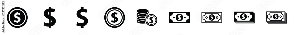 Set of money icon symbol vector on white background. Set of money icon symbol vector on white background.
