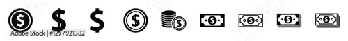 Set of money icon symbol vector on white background.