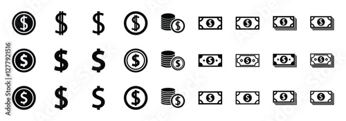 Set of money icon symbol vector on white background.