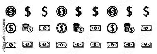 Set of money icon symbol vector on white background.