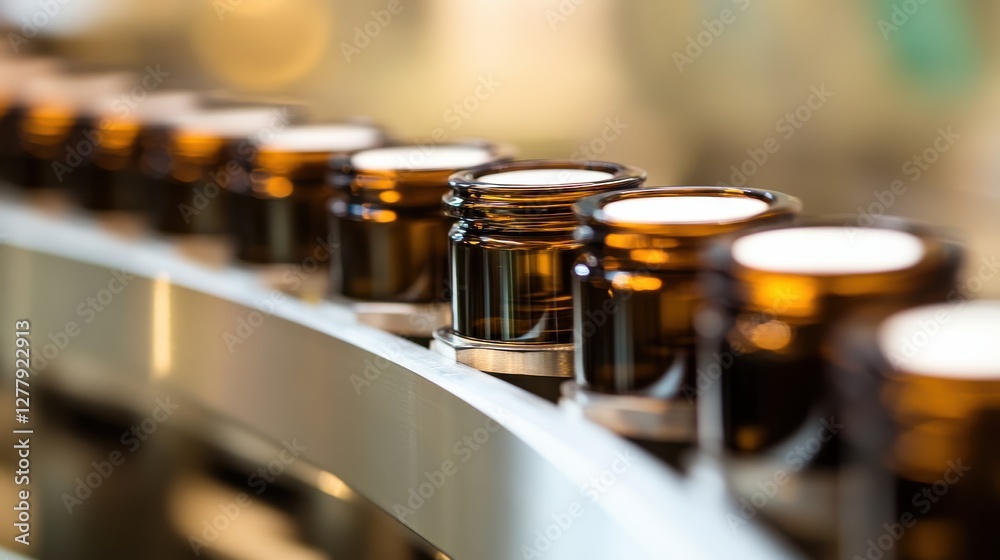 Obraz premium Bottles on Production Line in Modern Manufacturing Facility