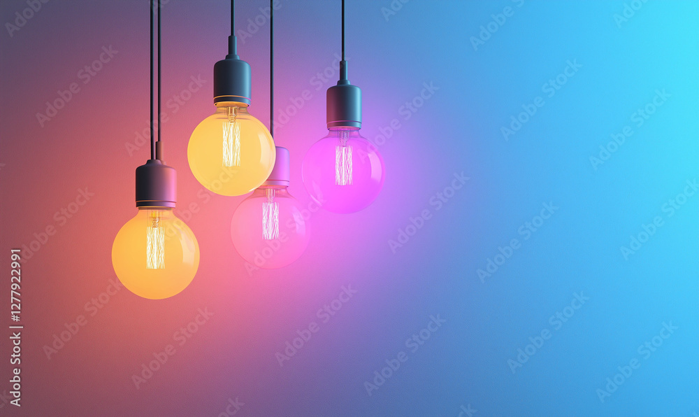 Smart lightbulb artfully illuminating sleek multi-colored modern home decor, blending innovation with vibrant contemporary ambiance Smart lightbulb artfully illuminating sleek multi-colored modern home decor, blending innovation with vibrant contemporary ambiance