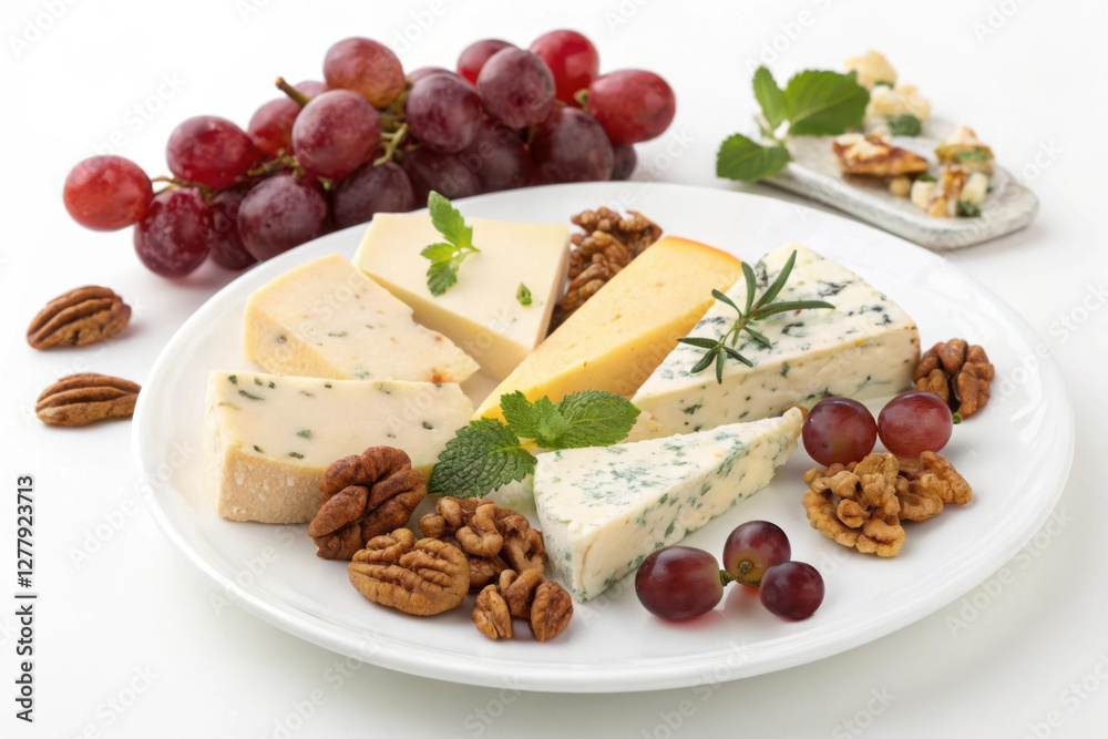 Cheese, Nuts, and Grapes Artfully Arranged for a Delightful Tasting Experience Cheese, Nuts, and Grapes Artfully Arranged for a Delightful Tasting Experience