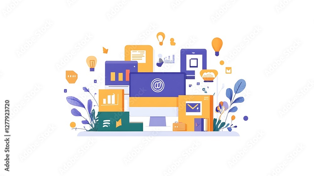 Digital Workspace Illustrating Modern Business and Technology Digital Workspace Illustrating Modern Business and Technology