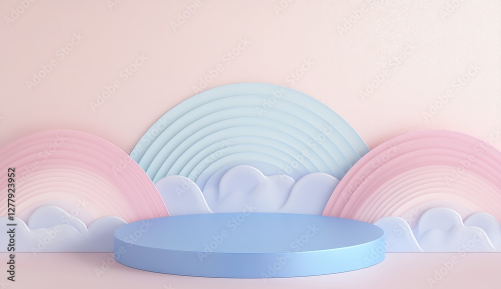 Obraz premium Pastel rainbow backdrop, product display, studio, minimal
