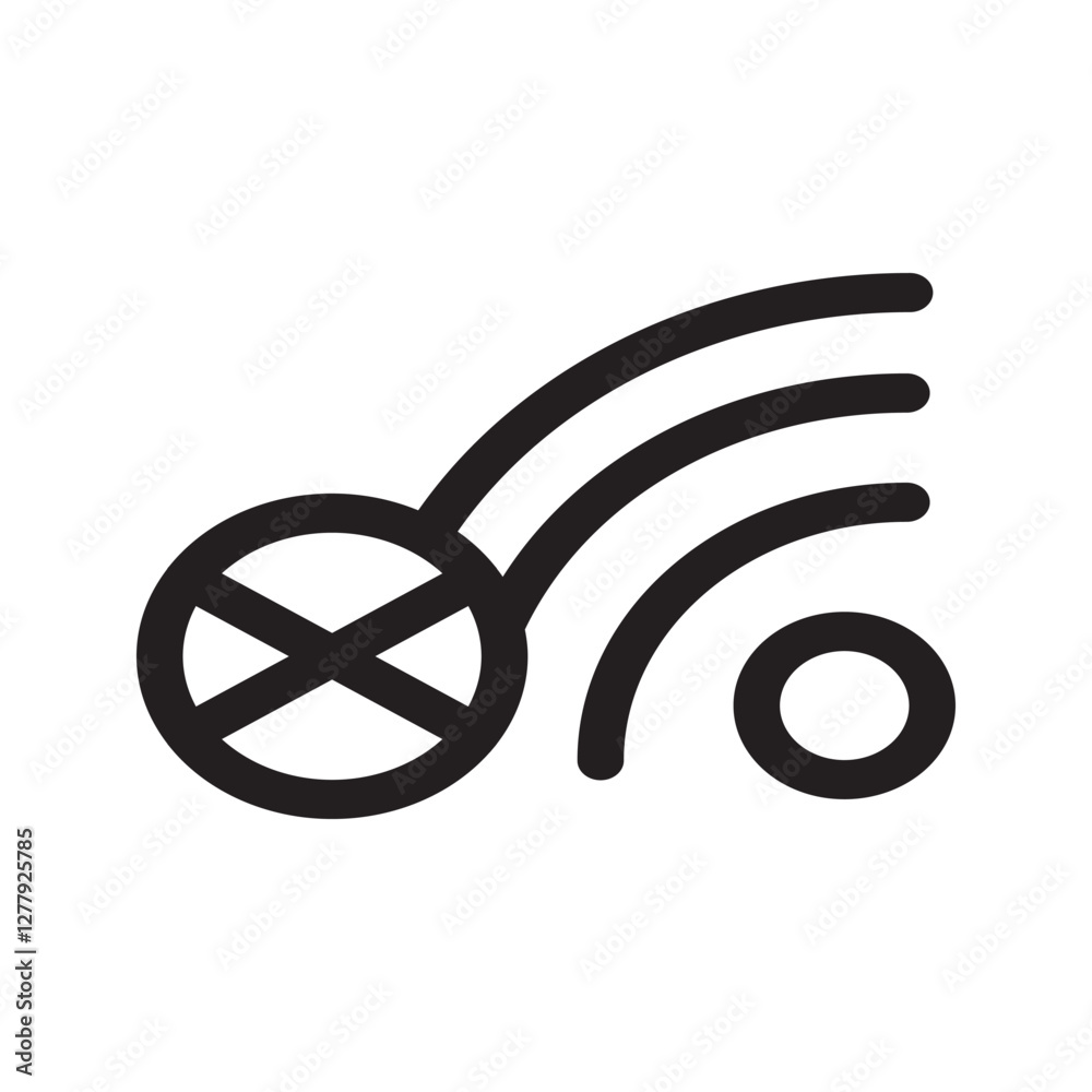 Line icon of a no WiFi signal symbol, featuring a crossed wireless connection indicator for offline or network error states.