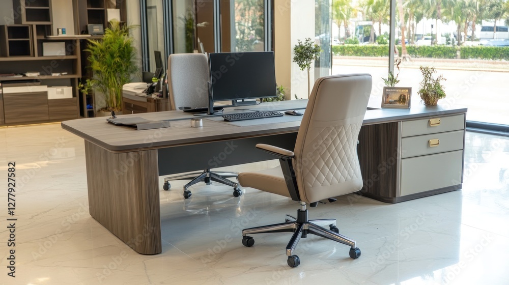 Fototapeta premium Modern office furniture set including desk and executive chair