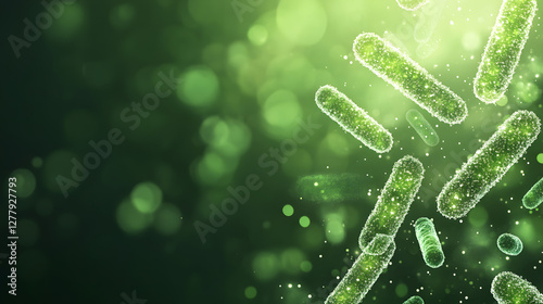 Microscope View of Glowing Gut Bacteria, Soft Focus, Abstract
