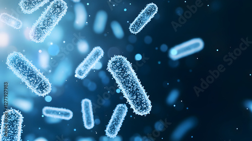 Microscope View of Glowing Gut Bacteria, Soft Focus, Abstract

