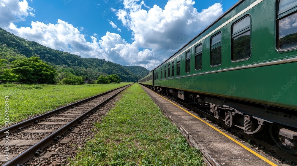 Train journey through verdant hills scenic landscape photography natural beauty outdoor adventure Train journey through verdant hills scenic landscape photography natural beauty outdoor adventure