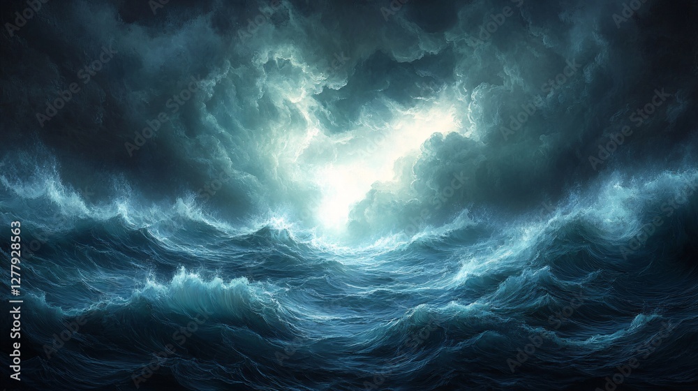 Dark Stormy Ocean Waves Under a Gloomy Sky Dark Stormy Ocean Waves Under a Gloomy Sky