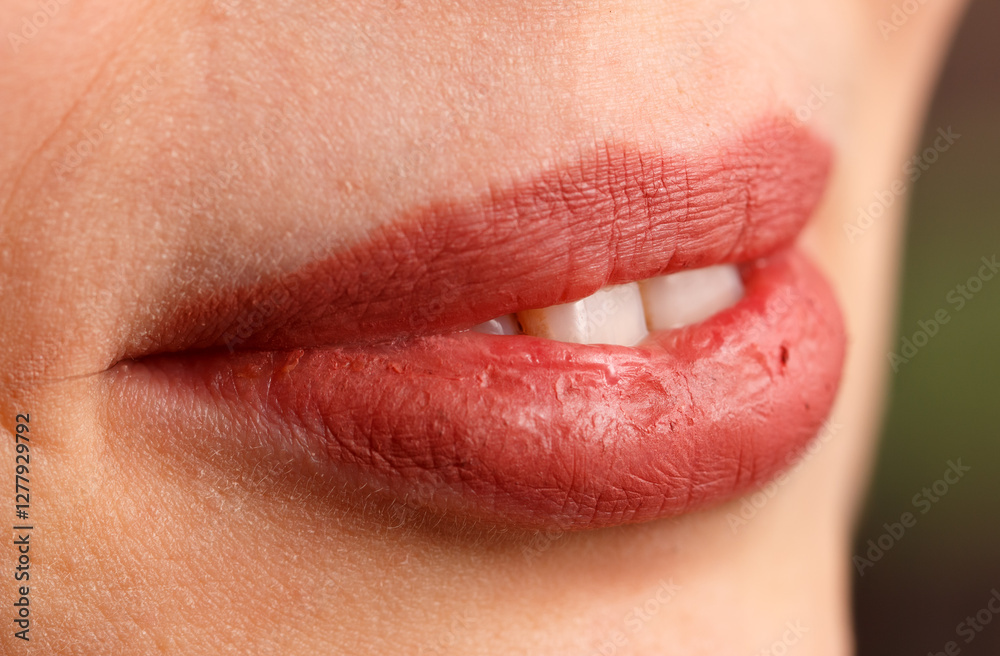 Obraz premium A woman's lips are red and she is smiling